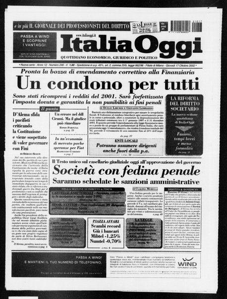 Italia oggi : quotidiano di economia finanza e politica